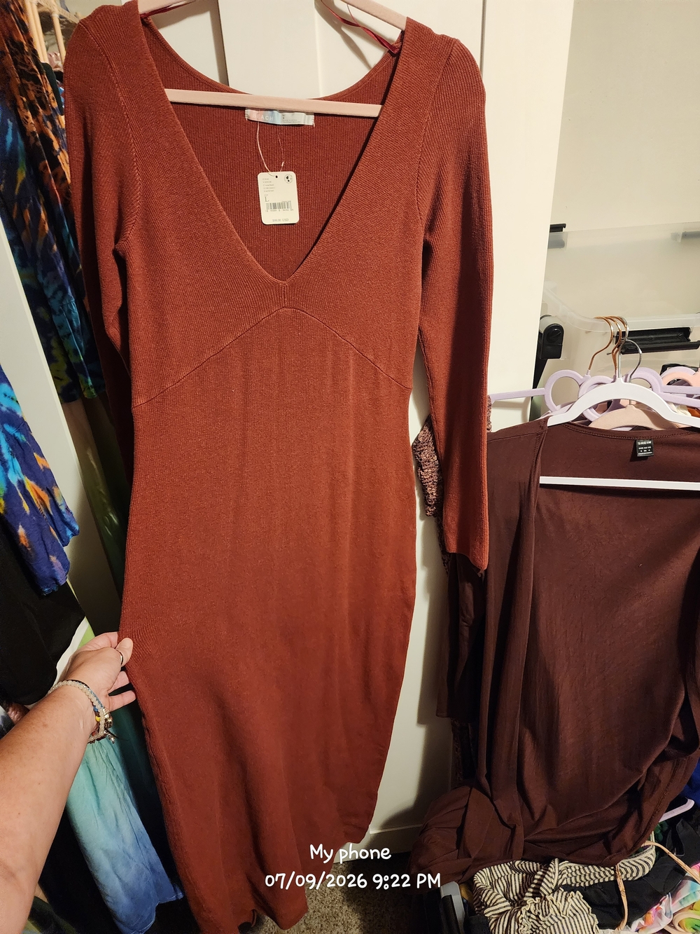 Women's Long Sleeve Maxi Dress in Rust